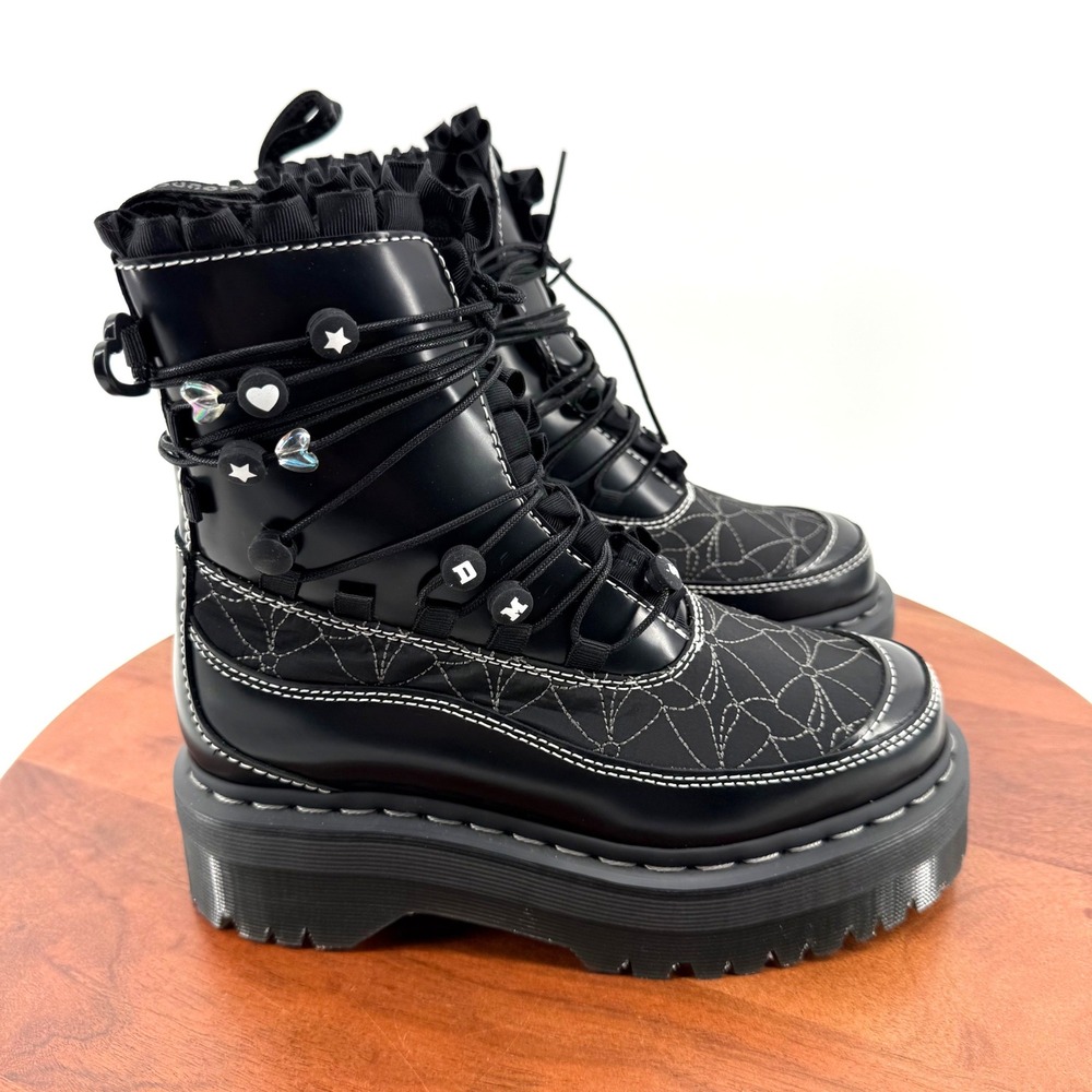 Dr. Martens Jadon Frill Boots Black Spiderweb Ruffle Platform Rare Women US 6
